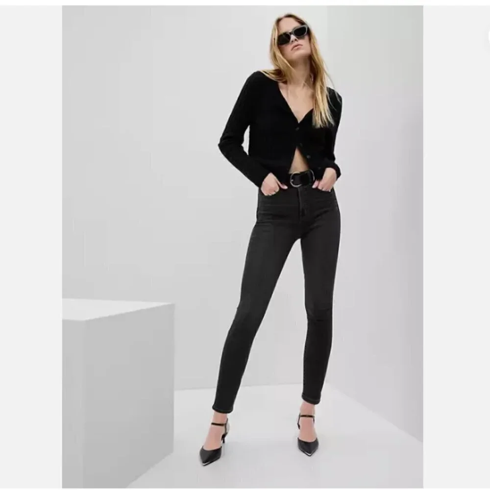 GAP Sky High Rise True Skinny Jeans Washed Black 4L Size 27/4 LONG #703503 RT$80